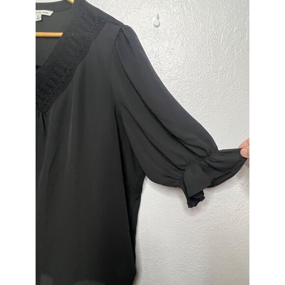 Zac & Rachel Woman Black V-Neck Blouse 2X Ruffle Sleeves Lace Detail Sheer - Picture 6 of 16